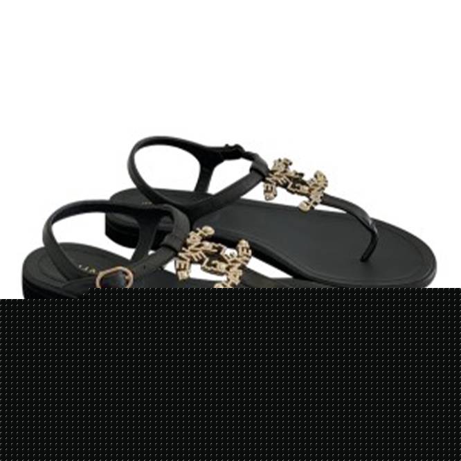 Ch*el sheepskin leather women’s sandals black